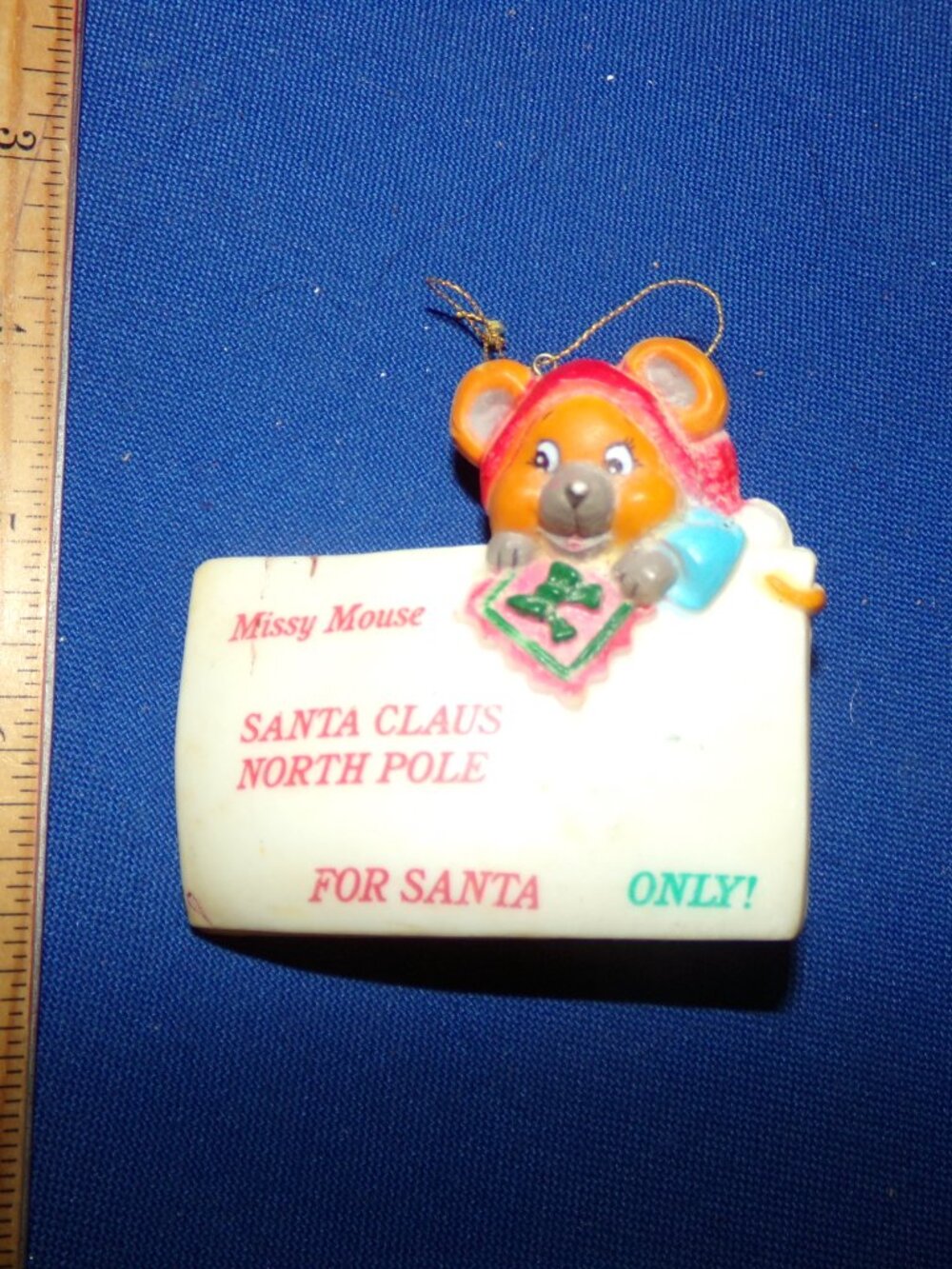 Vintage Christmas Plastic Mail to Santa Envelope Letter Bear Ornament